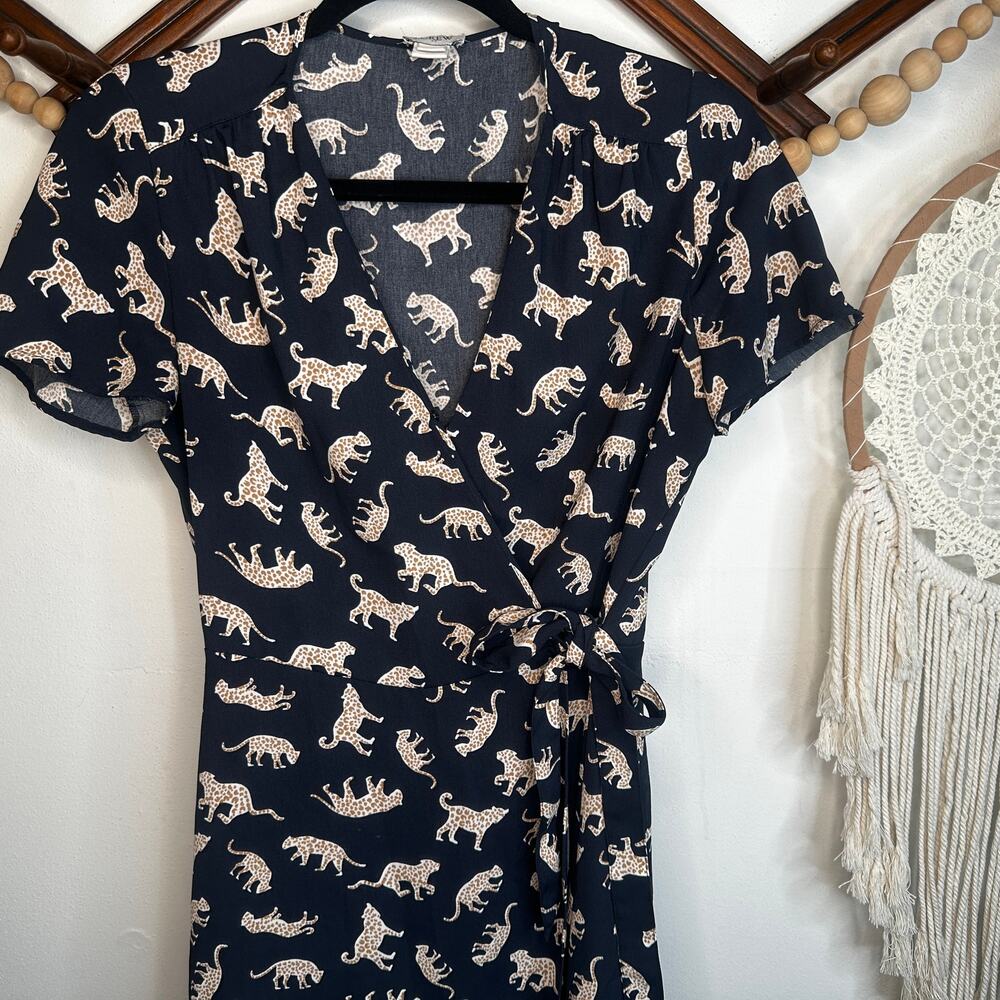 J.Crew Navy Blue Leopard Print Wrap Dress